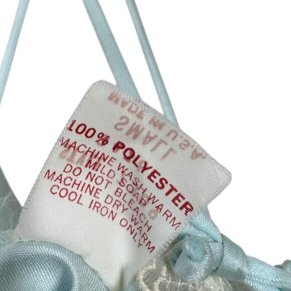 Vintage Brandwine Sleep Romper Teddy Small Blue Satin Lace USA Made High Cut Leg - Picture 8 of 8